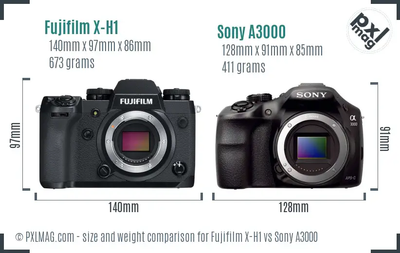 Fujifilm X-H1 vs Sony A3000 size comparison