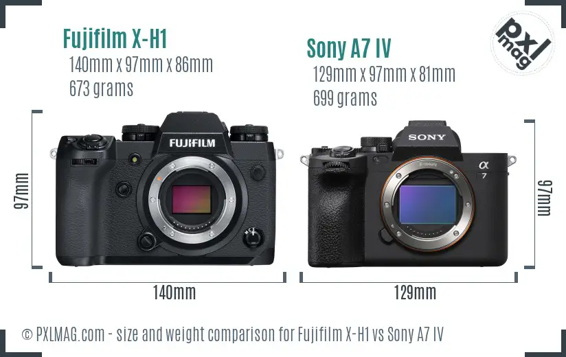 Fujifilm X-H1 vs Sony A7 IV size comparison