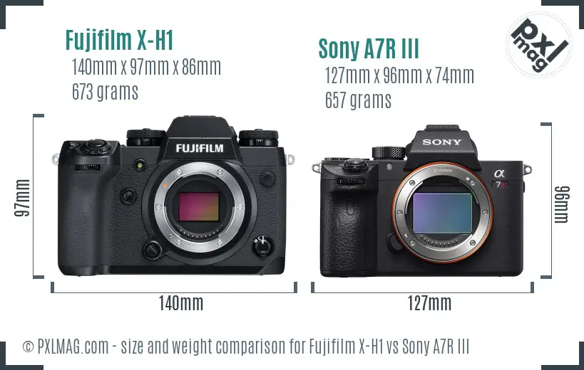 Fujifilm X-H1 vs Sony A7R III size comparison