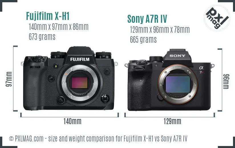 Fujifilm X-H1 vs Sony A7R IV size comparison