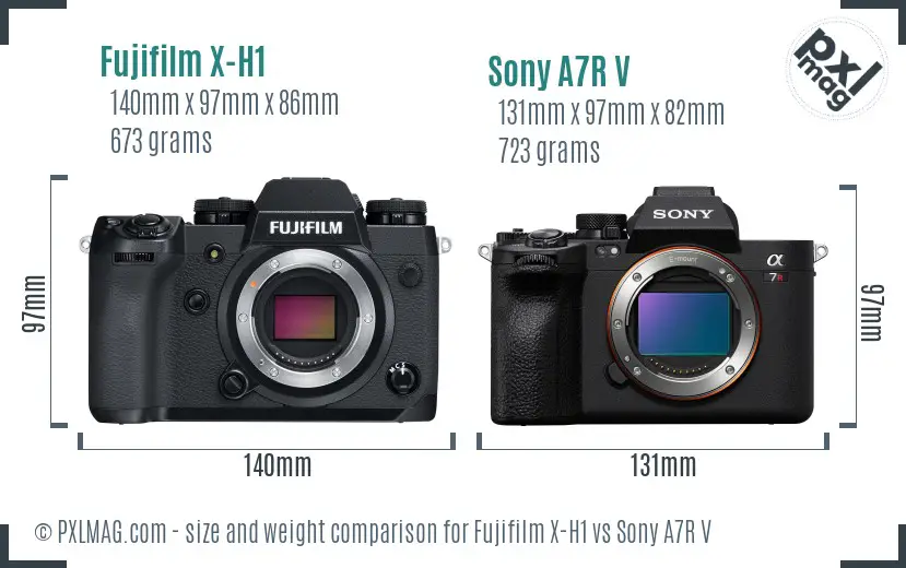Fujifilm X-H1 vs Sony A7R V size comparison