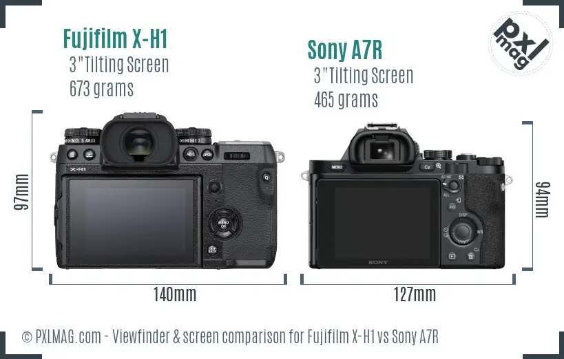 Fujifilm X-H1 vs Sony A7R Screen and Viewfinder comparison