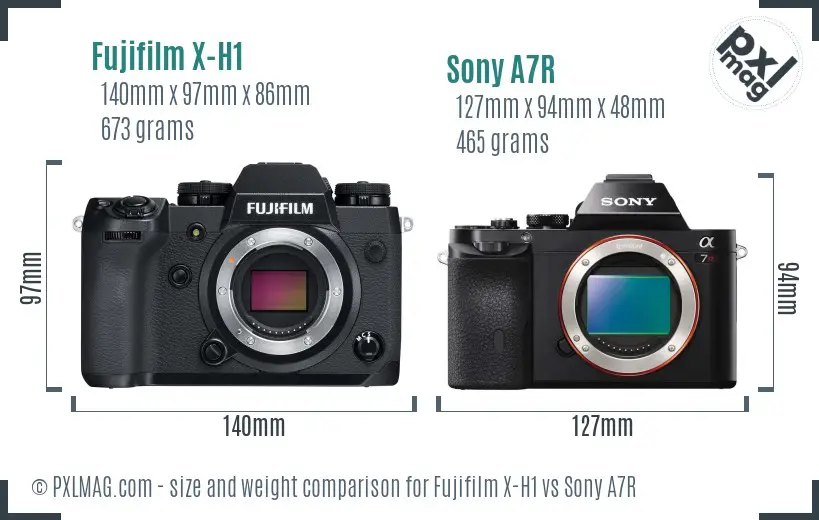 Fujifilm X-H1 vs Sony A7R size comparison