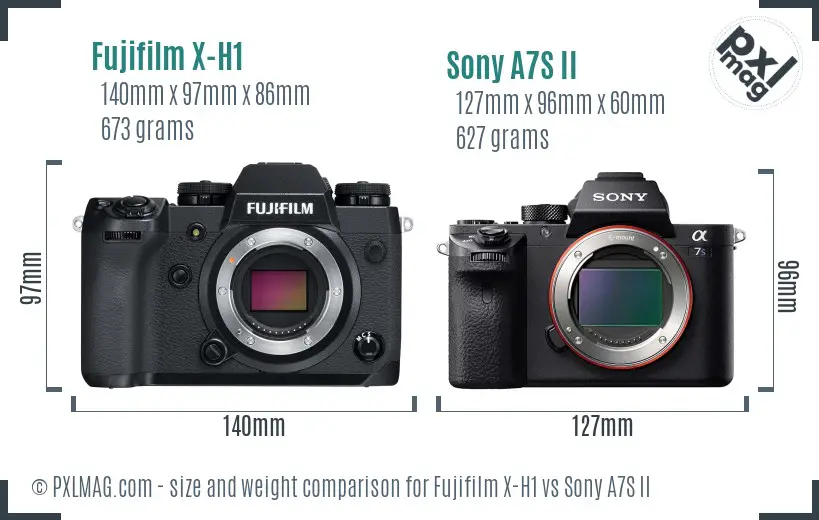 Fujifilm X-H1 vs Sony A7S II size comparison