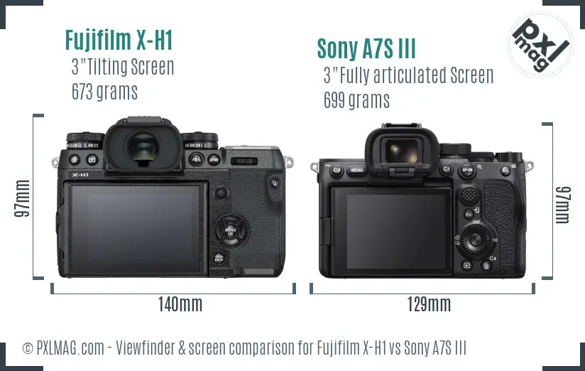 Fujifilm X-H1 vs Sony A7S III Screen and Viewfinder comparison