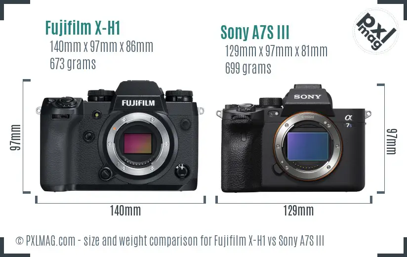 Fujifilm X-H1 vs Sony A7S III size comparison
