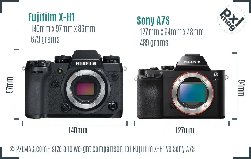 Fujifilm X-H1 vs Sony A7S size comparison