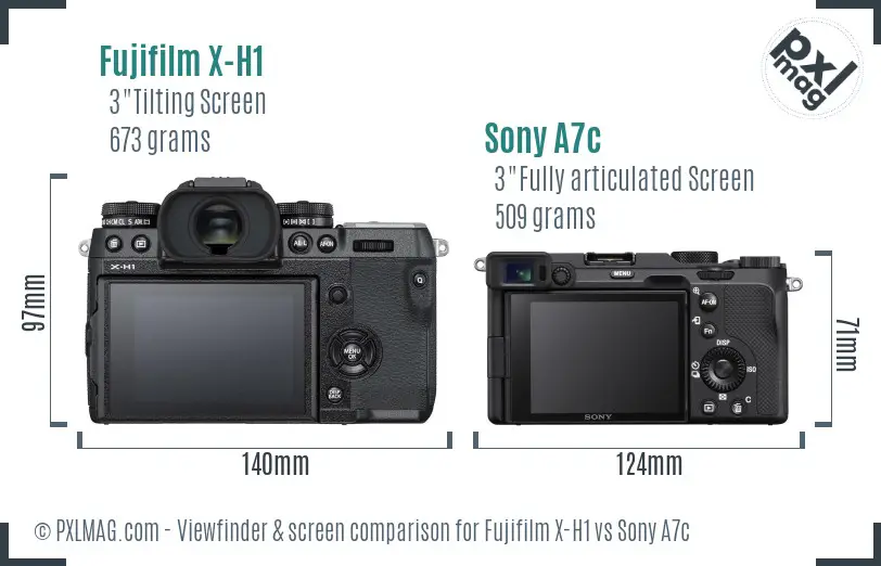 Fujifilm X-H1 vs Sony A7c Screen and Viewfinder comparison