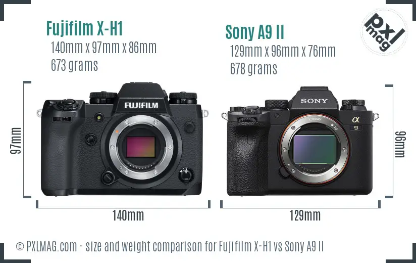 Fujifilm X-H1 vs Sony A9 II size comparison