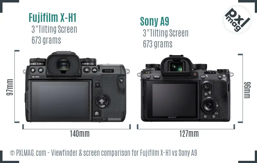 Fujifilm X-H1 vs Sony A9 Screen and Viewfinder comparison