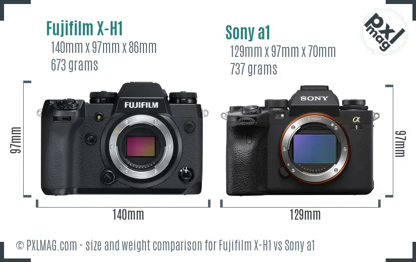 Fujifilm X-H1 vs Sony a1 size comparison