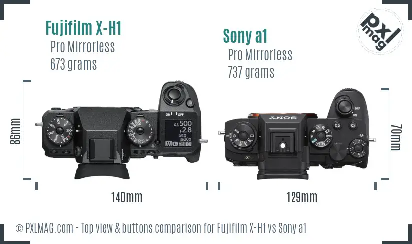 Fujifilm X-H1 vs Sony a1 top view buttons comparison