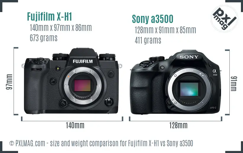 Fujifilm X-H1 vs Sony a3500 size comparison