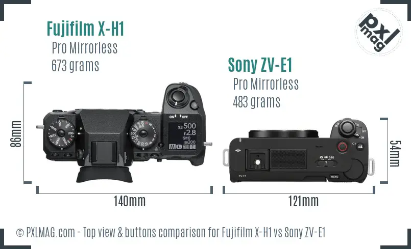 Fujifilm X-H1 vs Sony ZV-E1 top view buttons comparison Fujifilm X-H1 vs Sony ZV-E1 top view buttons comparison