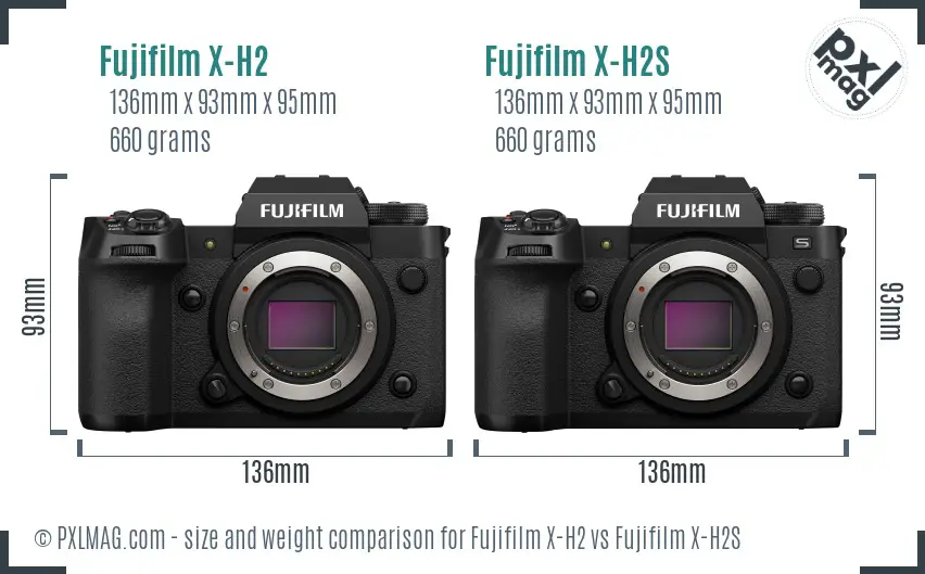Fujifilm X-H2 vs Fujifilm X-H2S size comparison