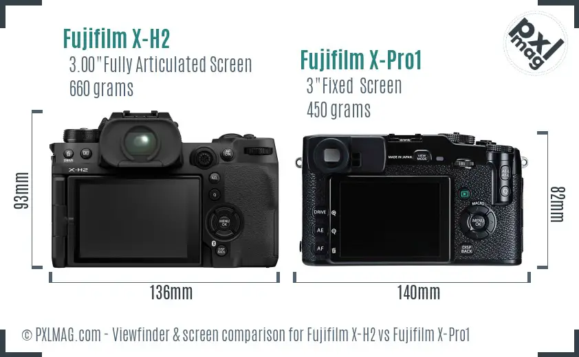 Fujifilm X-H2 vs Fujifilm X-Pro1 Screen and Viewfinder comparison