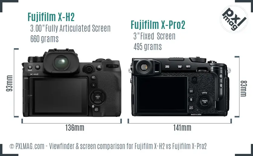 Fujifilm X-H2 vs Fujifilm X-Pro2 Screen and Viewfinder comparison