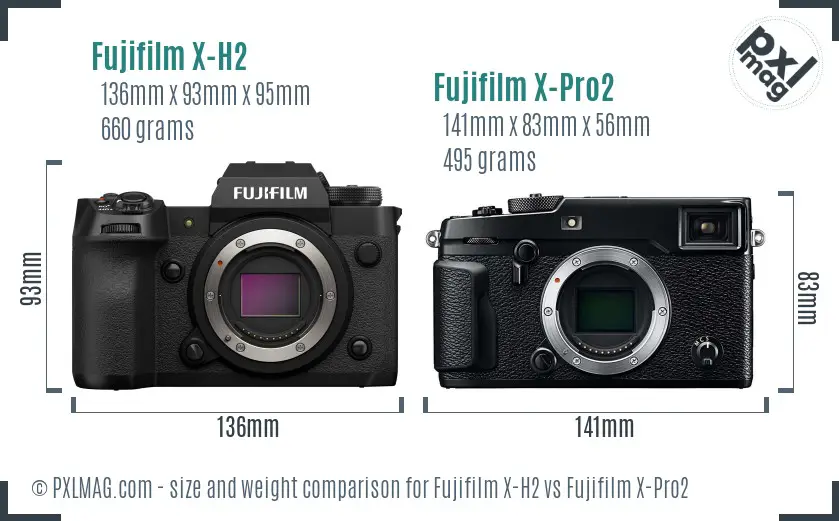 Fujifilm X-H2 vs Fujifilm X-Pro2 size comparison