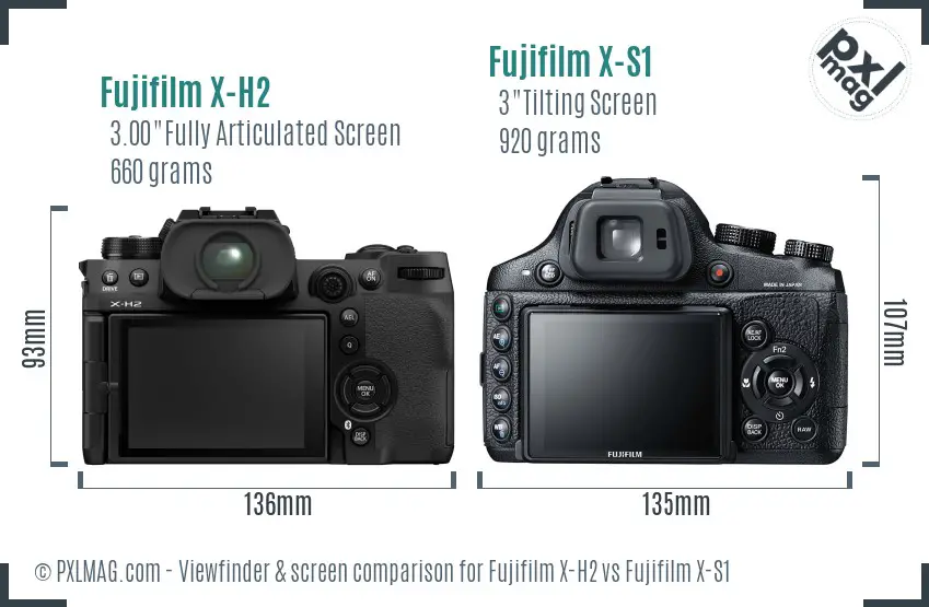 Fujifilm X-H2 vs Fujifilm X-S1 Screen and Viewfinder comparison Fujifilm X-H2 vs Fujifilm X-S1 Screen and Viewfinder comparison