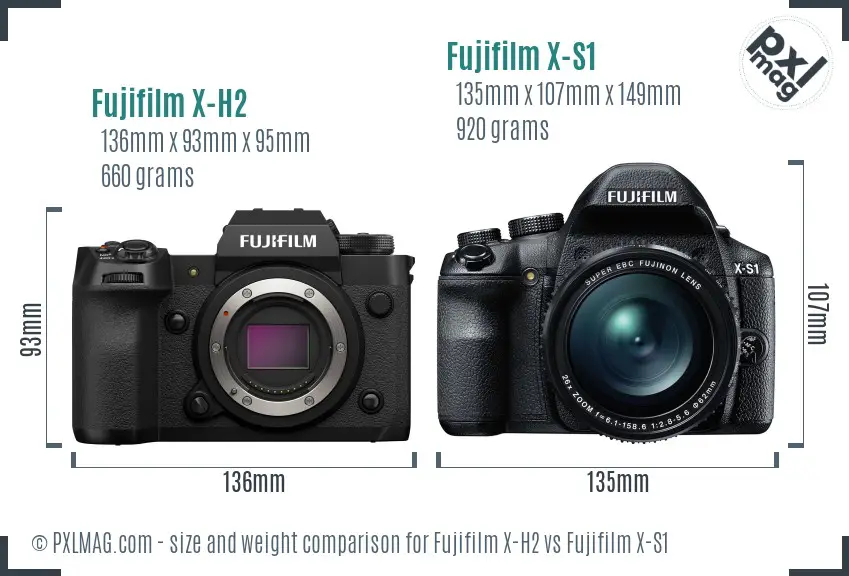 Fujifilm X-H2 vs Fujifilm X-S1 size comparison Fujifilm X-H2 vs Fujifilm X-S1 size comparison