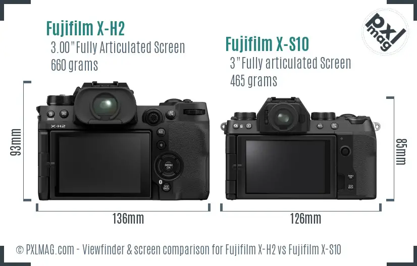 Fujifilm X-H2 vs Fujifilm X-S10 Screen and Viewfinder comparison