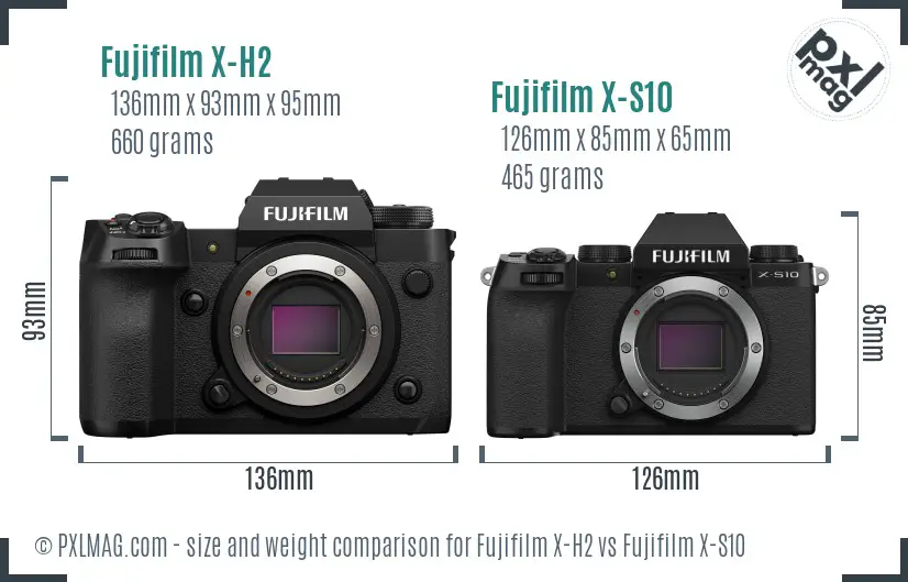 Fujifilm X-H2 vs Fujifilm X-S10 size comparison