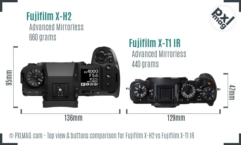 Fujifilm X-H2 vs Fujifilm X-T1 IR top view buttons comparison