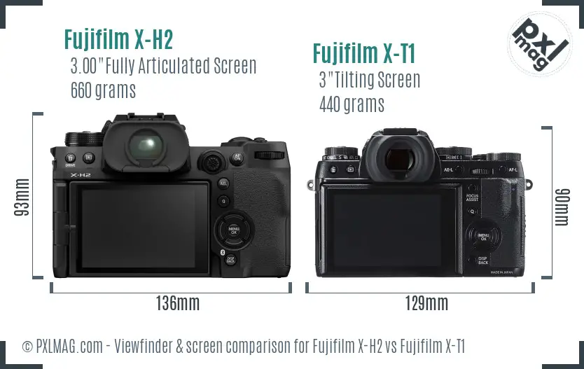 Fujifilm X-H2 vs Fujifilm X-T1 Screen and Viewfinder comparison