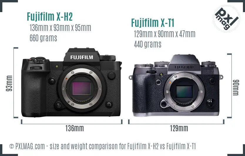 Fujifilm X-H2 vs Fujifilm X-T1 size comparison
