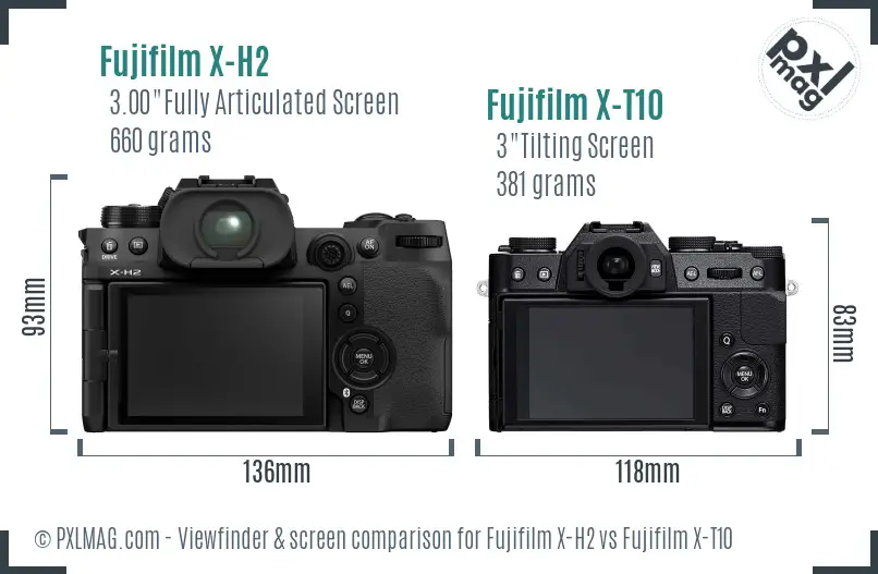 Fujifilm X-H2 vs Fujifilm X-T10 Screen and Viewfinder comparison