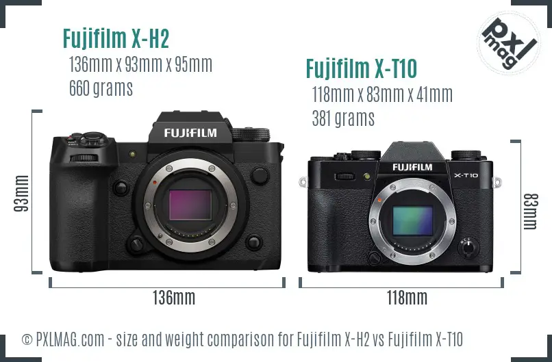 Fujifilm X-H2 vs Fujifilm X-T10 size comparison