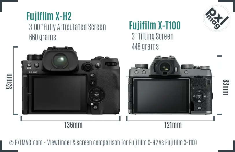 Fujifilm X-H2 vs Fujifilm X-T100 Screen and Viewfinder comparison