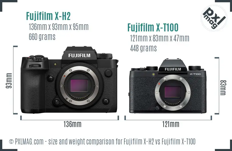 Fujifilm X-H2 vs Fujifilm X-T100 size comparison