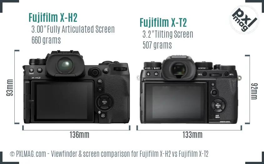 Fujifilm X-H2 vs Fujifilm X-T2 Screen and Viewfinder comparison