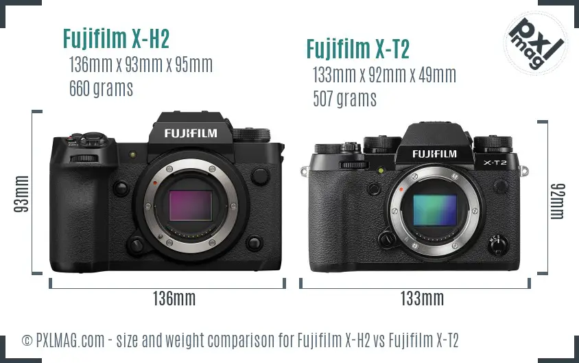 Fujifilm X-H2 vs Fujifilm X-T2 size comparison