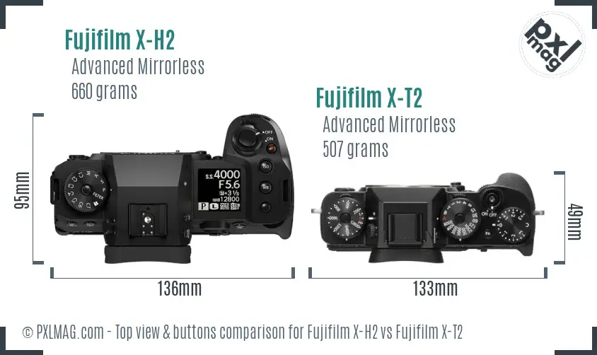 Fujifilm X-H2 vs Fujifilm X-T2 top view buttons comparison