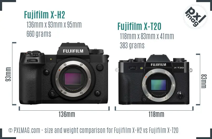 Fujifilm X-H2 vs Fujifilm X-T20 size comparison