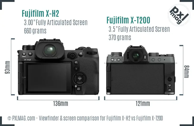 Fujifilm X-H2 vs Fujifilm X-T200 Screen and Viewfinder comparison