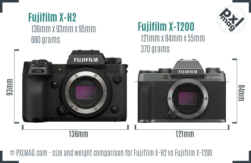 Fujifilm X-H2 vs Fujifilm X-T200 size comparison