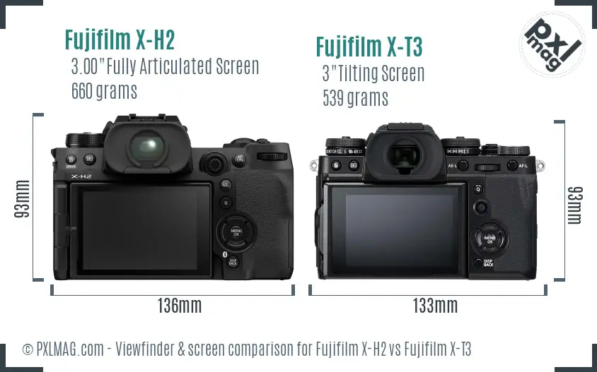 Fujifilm X-H2 vs Fujifilm X-T3 Screen and Viewfinder comparison