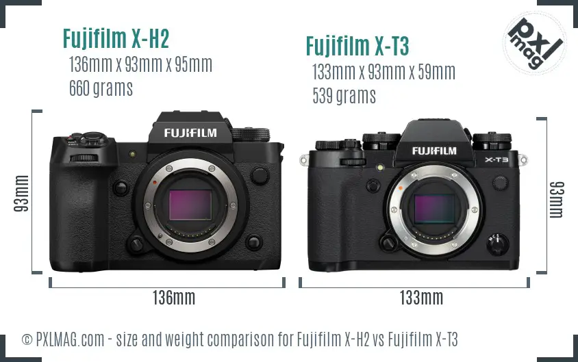 Fujifilm X-H2 vs Fujifilm X-T3 size comparison