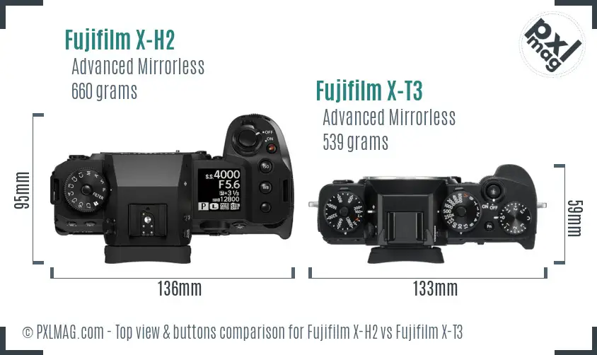 Fujifilm X-H2 vs Fujifilm X-T3 top view buttons comparison