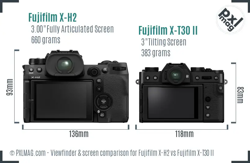Fujifilm X-H2 vs Fujifilm X-T30 II Screen and Viewfinder comparison
