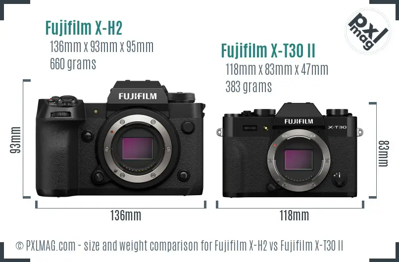Fujifilm X-H2 vs Fujifilm X-T30 II size comparison
