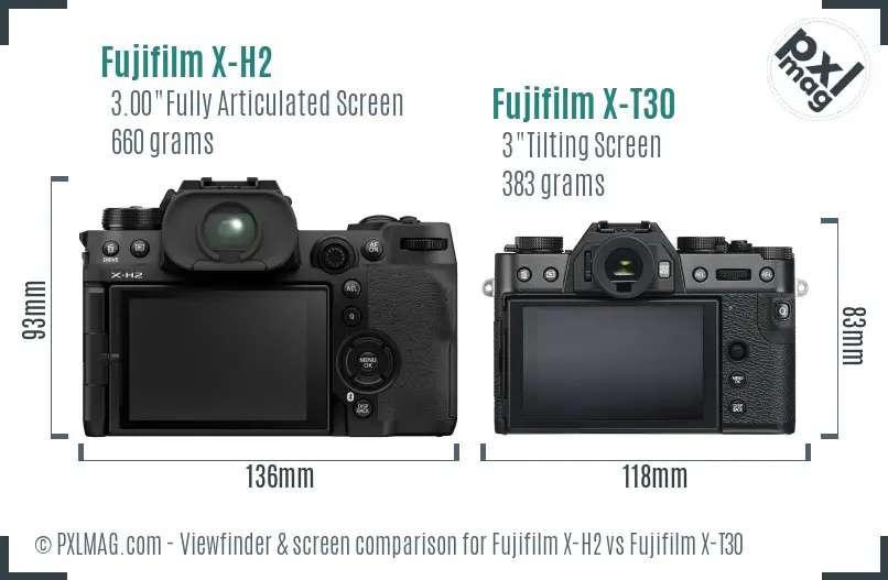 Fujifilm X-H2 vs Fujifilm X-T30 Screen and Viewfinder comparison