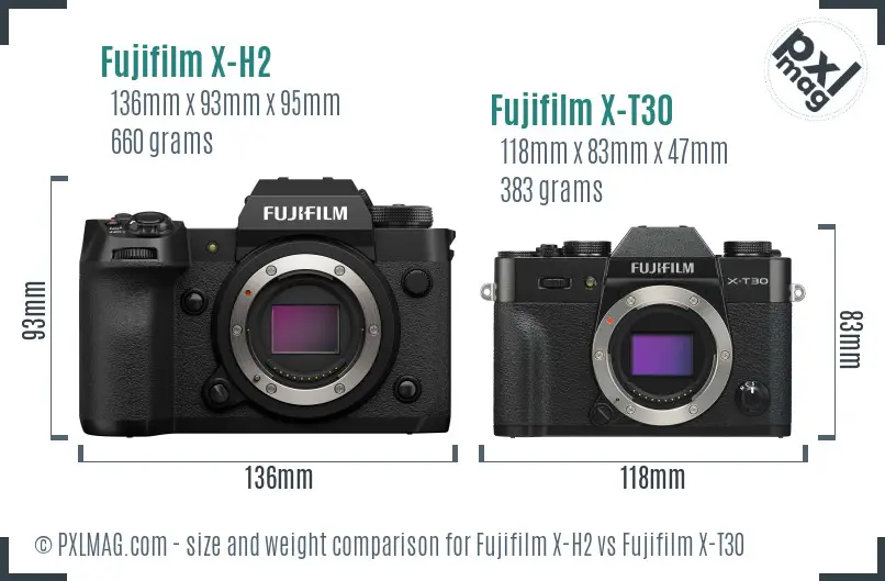 Fujifilm X-H2 vs Fujifilm X-T30 size comparison
