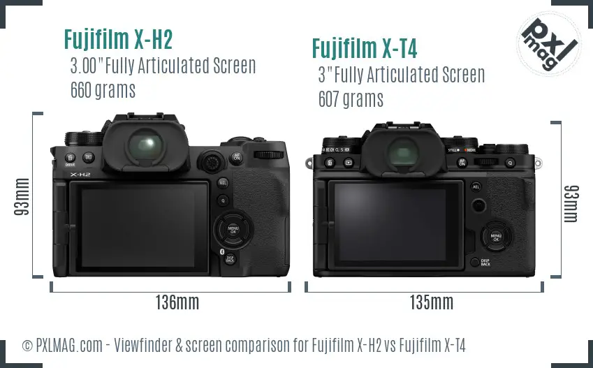 Fujifilm X-H2 vs Fujifilm X-T4 Screen and Viewfinder comparison