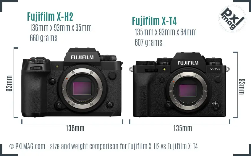 Fujifilm X-H2 vs Fujifilm X-T4 size comparison