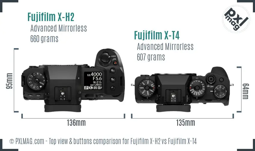 Fujifilm X-H2 vs Fujifilm X-T4 top view buttons comparison