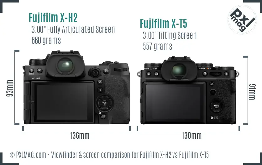 Fujifilm X-H2 vs Fujifilm X-T5 Screen and Viewfinder comparison
